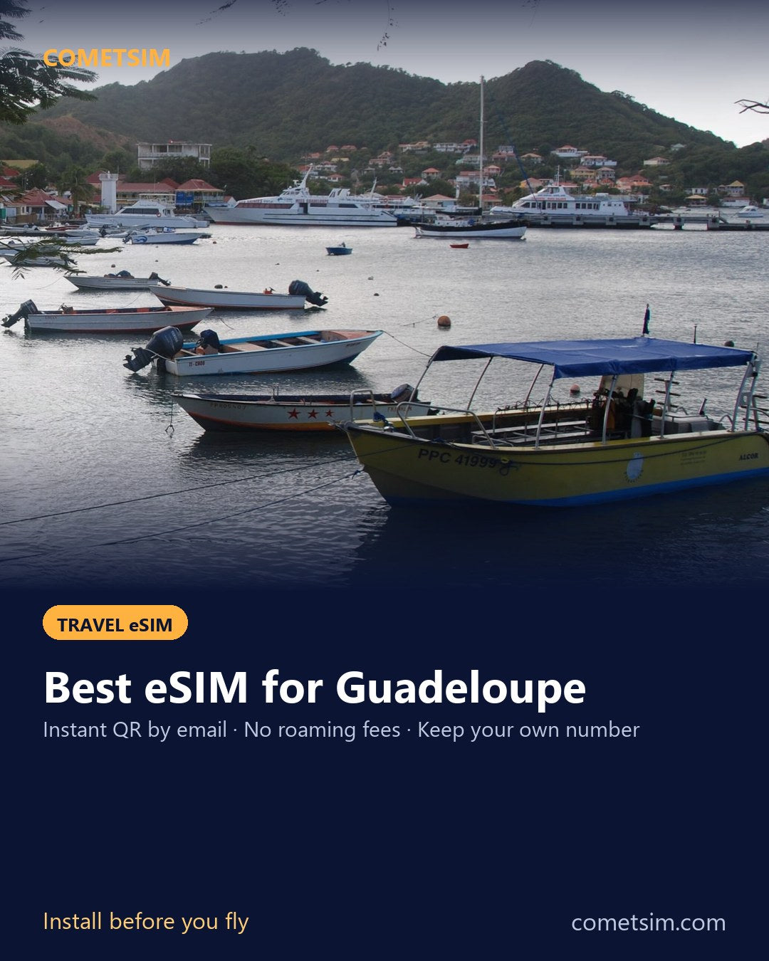 Guadeloupe travel eSIM – instant QR, no roaming fees