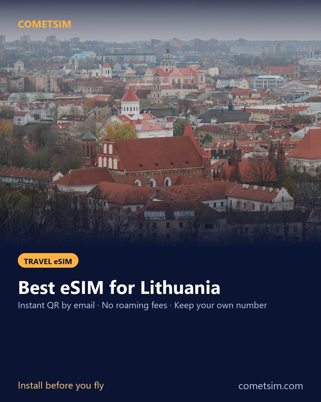 Lithuania travel eSIM – instant QR, no roaming fees