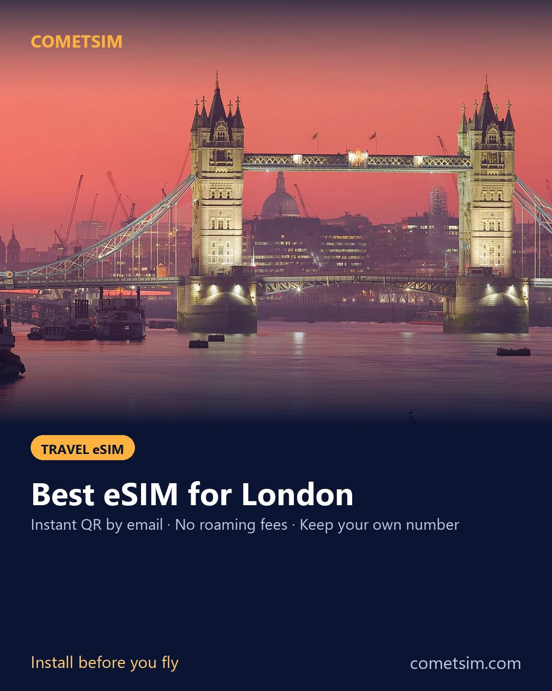 London travel eSIM – instant QR, no roaming fees