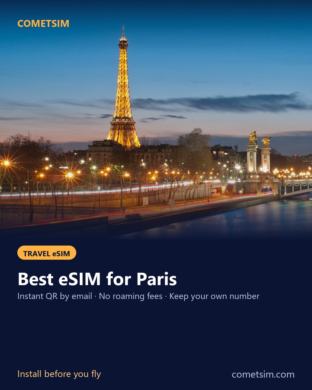 Paris travel eSIM – instant QR, no roaming fees
